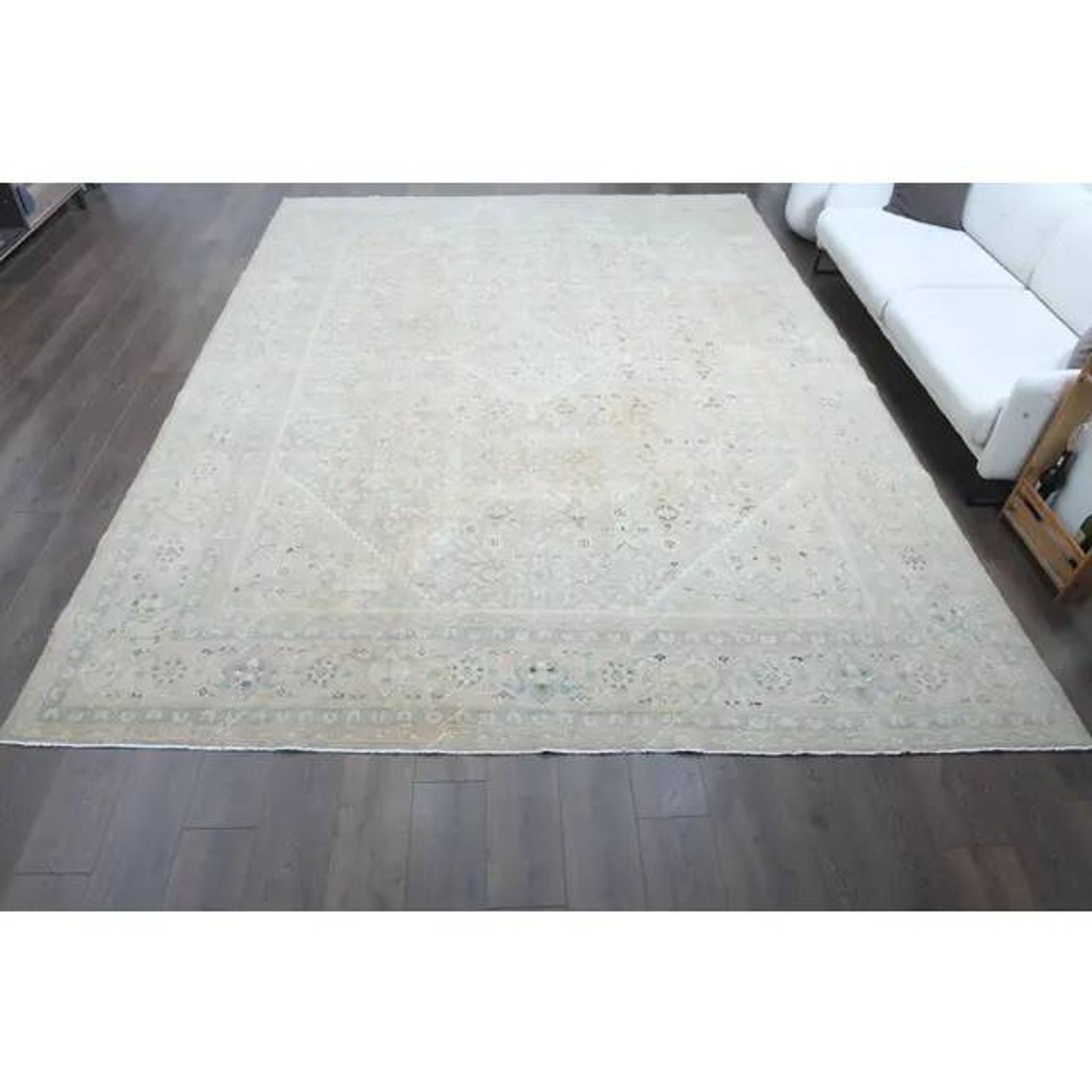 1970s Vintage Persian Handmade Wool Cotton Light Beige Area Rug 304x408