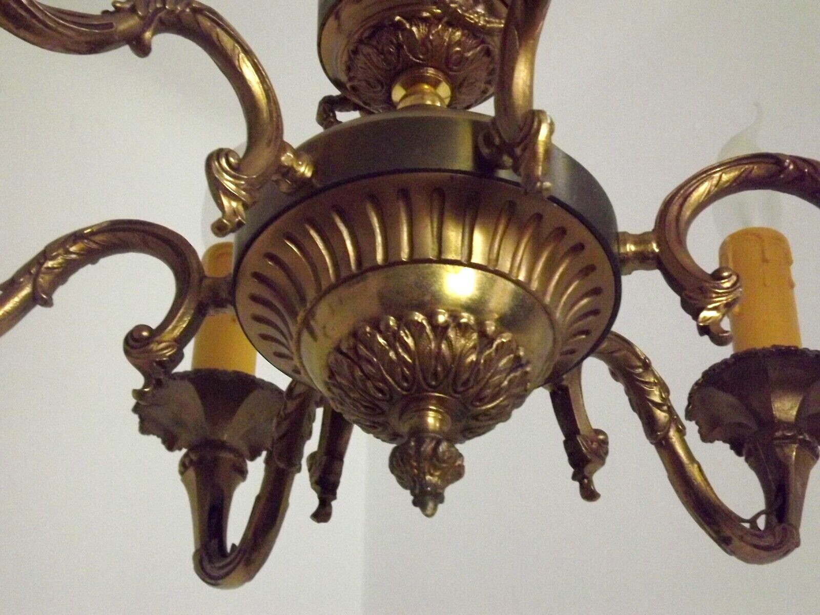 French vintage heavy brass 6 light empire style chandelier