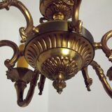 French vintage heavy brass 6 light empire style chandelier