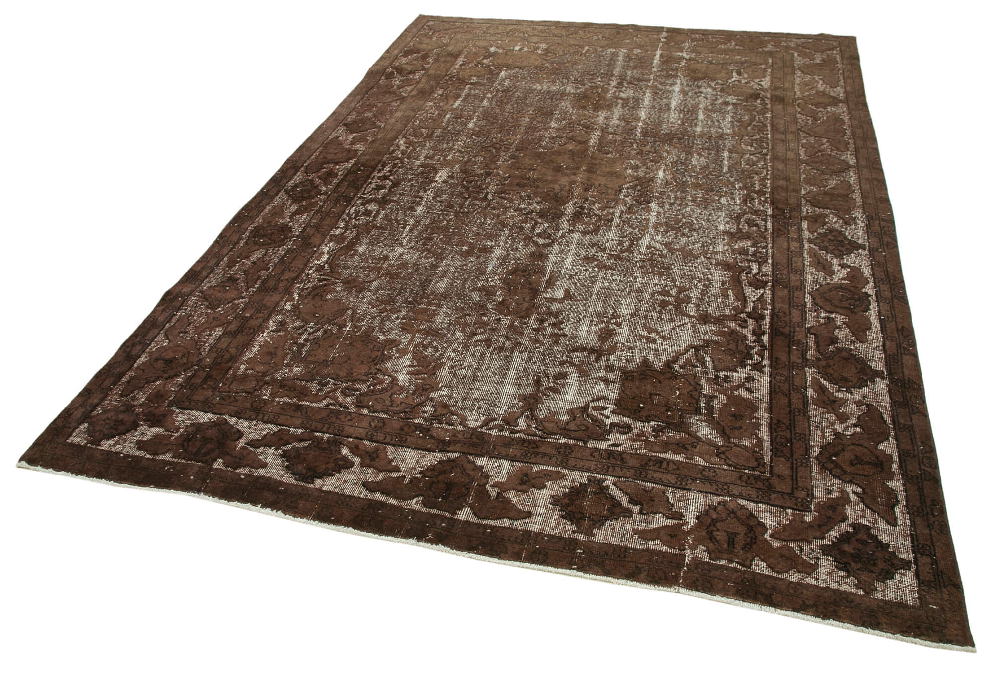 Hand-knotted hi-low pile oriental 1980s 203 cm x 303 cm brown rug