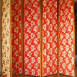 5-leaf screen in wood & floral fabric 1960