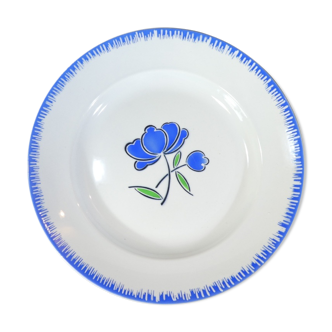 Large round dish Badonviller blue flower decoration