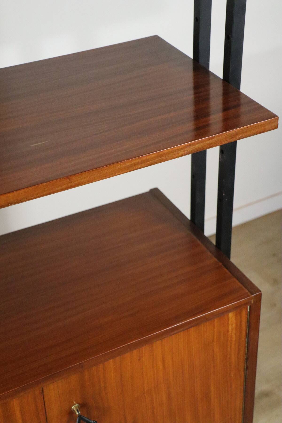 Vintage Italian bookcase in wood and metal, 1960