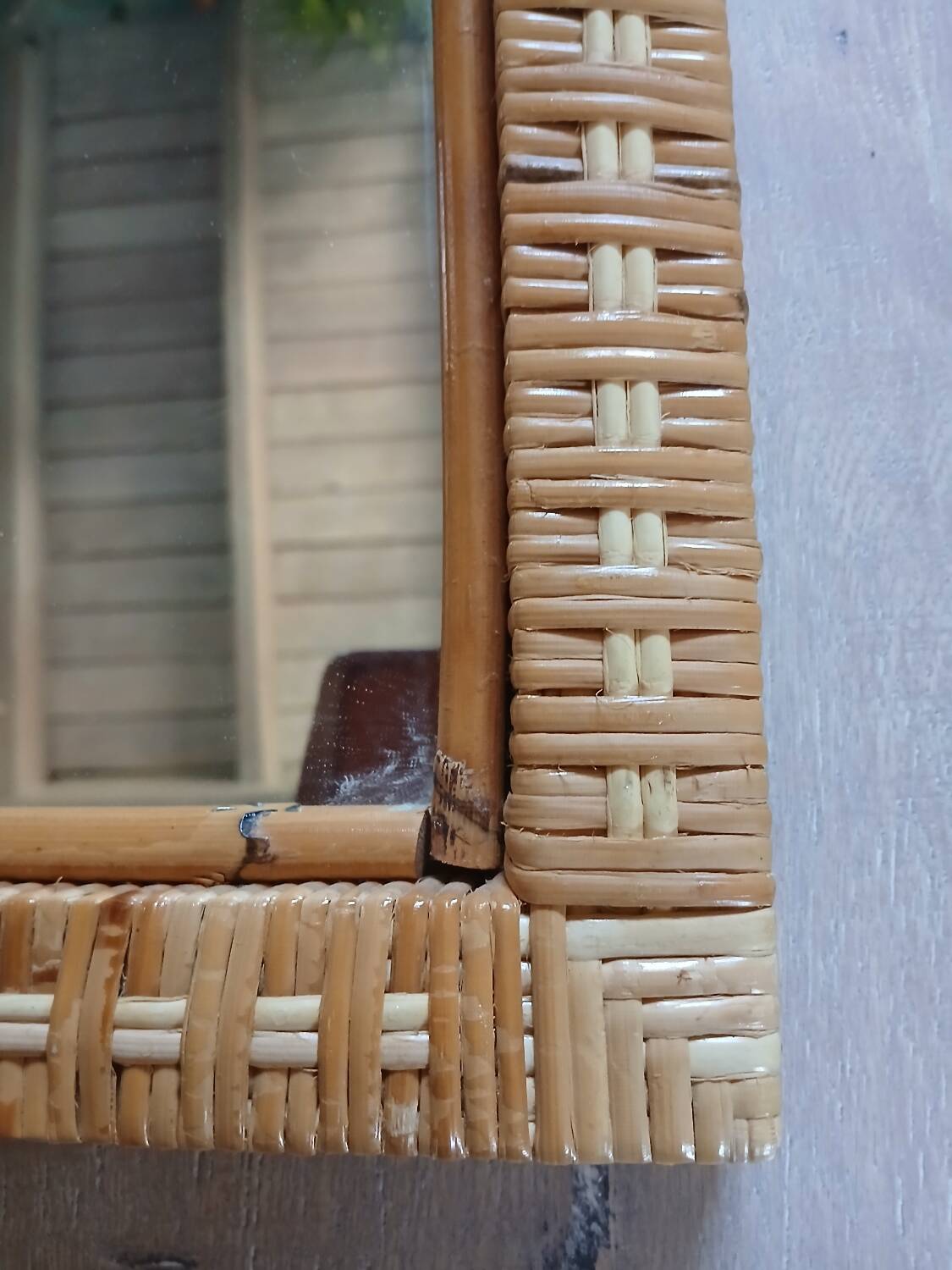 Antique rattan and bamboo mirror