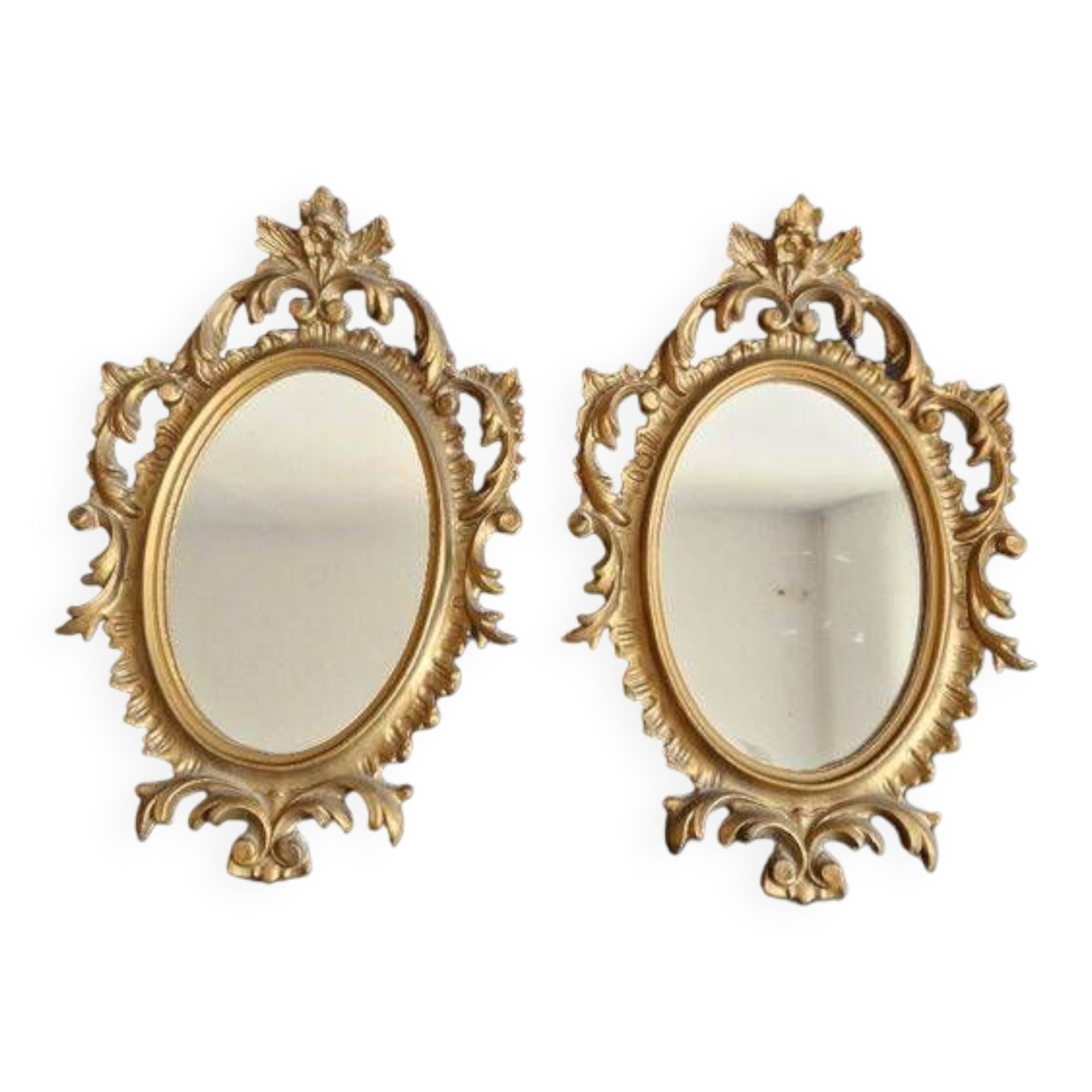 Pair of gilded rococo style mirrors, 1970s