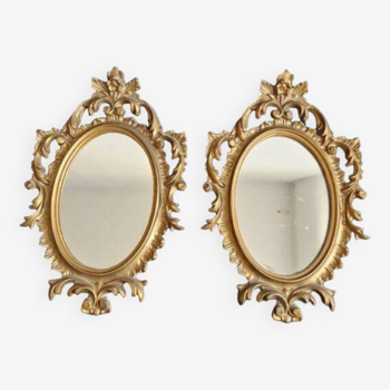 Paire de miroirs dorés style rocaille, années 1970