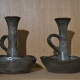 Set of 2 stoneware Cyclops candlesticks