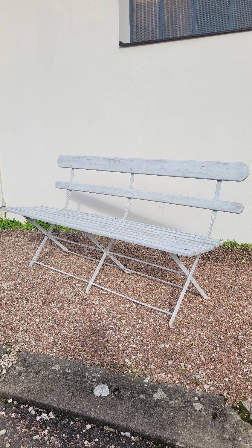 Folding garden bench in iron and old wood - 1950s