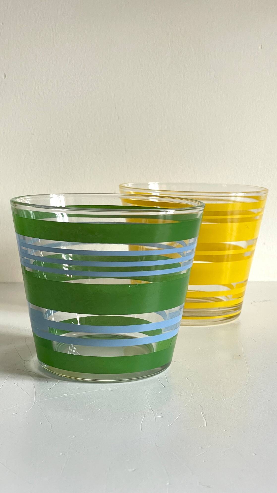 Pair of VINTAGE Silkscreened Glass Plant Pots