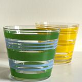Pair of VINTAGE Silkscreened Glass Plant Pots