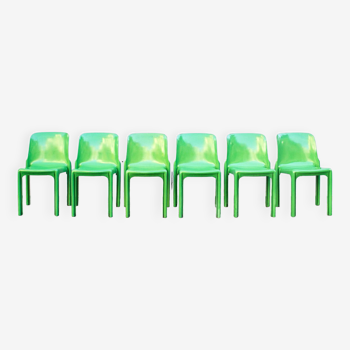 Chaises Selene vertes par Vico Magistretti pour Artemide, Italie, année 1969, set de 6