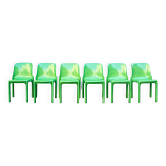 Chaises Selene vertes par Vico Magistretti pour Artemide, Italie, année 1969, set de 6