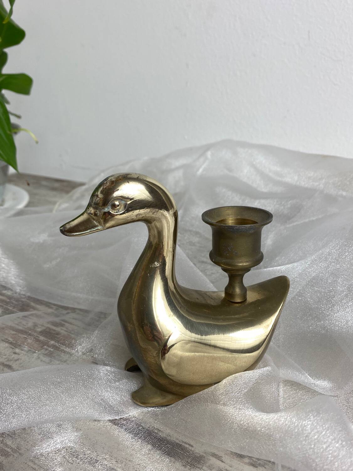 Brass swan-shaped candlestick
