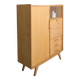 Oak desk cabinet with wardrobe space and fully pickled showcase, circa 60