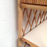 Bookcase shelf in bamboo and vintage rattan