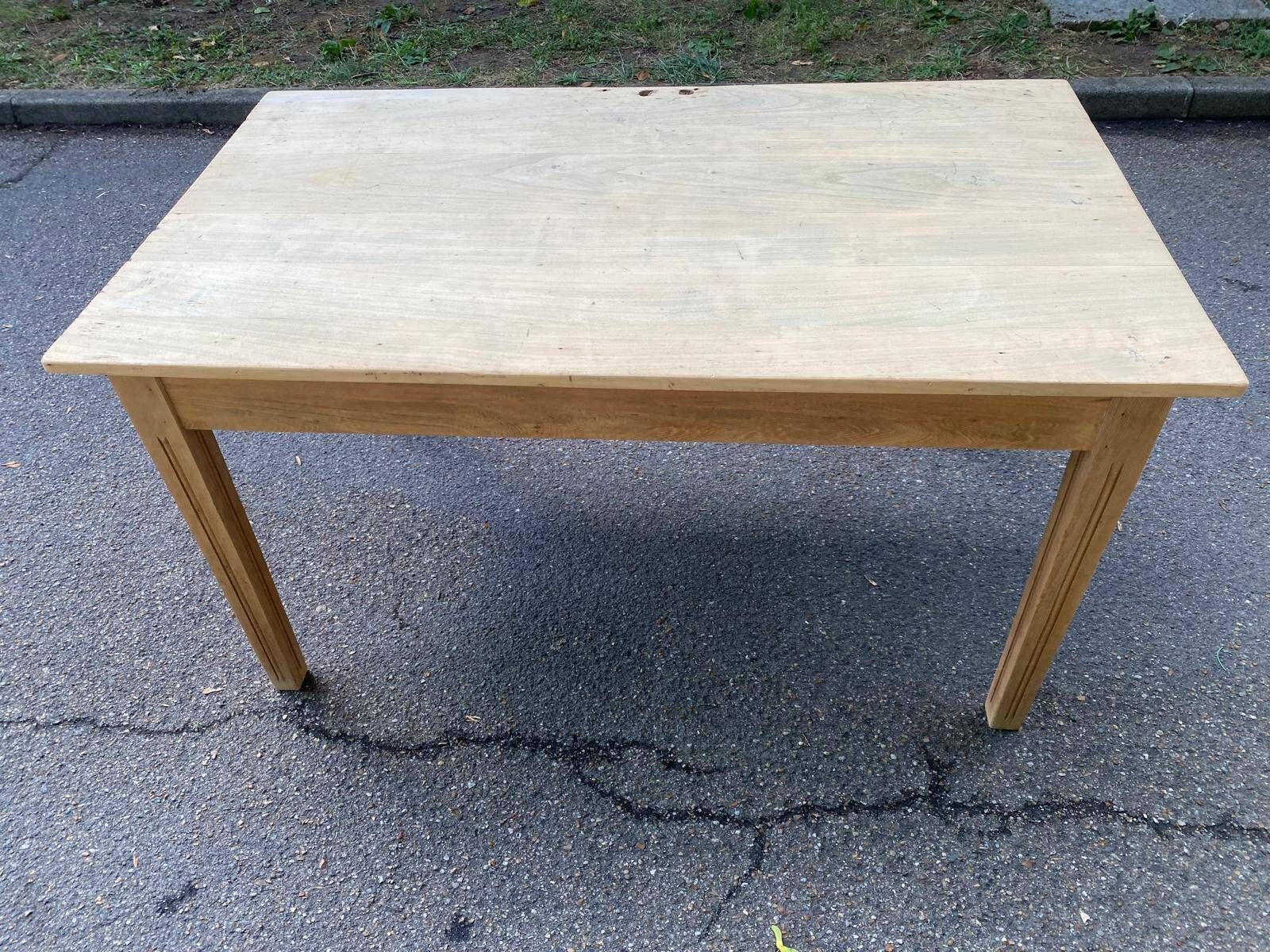 Renovated farmhouse table in raw solid wood with 2 drawers, 1920, 140x80cm.
