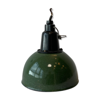 Çekoslavakya pendant lamp - Deep lacquered green outside & enemelled inside