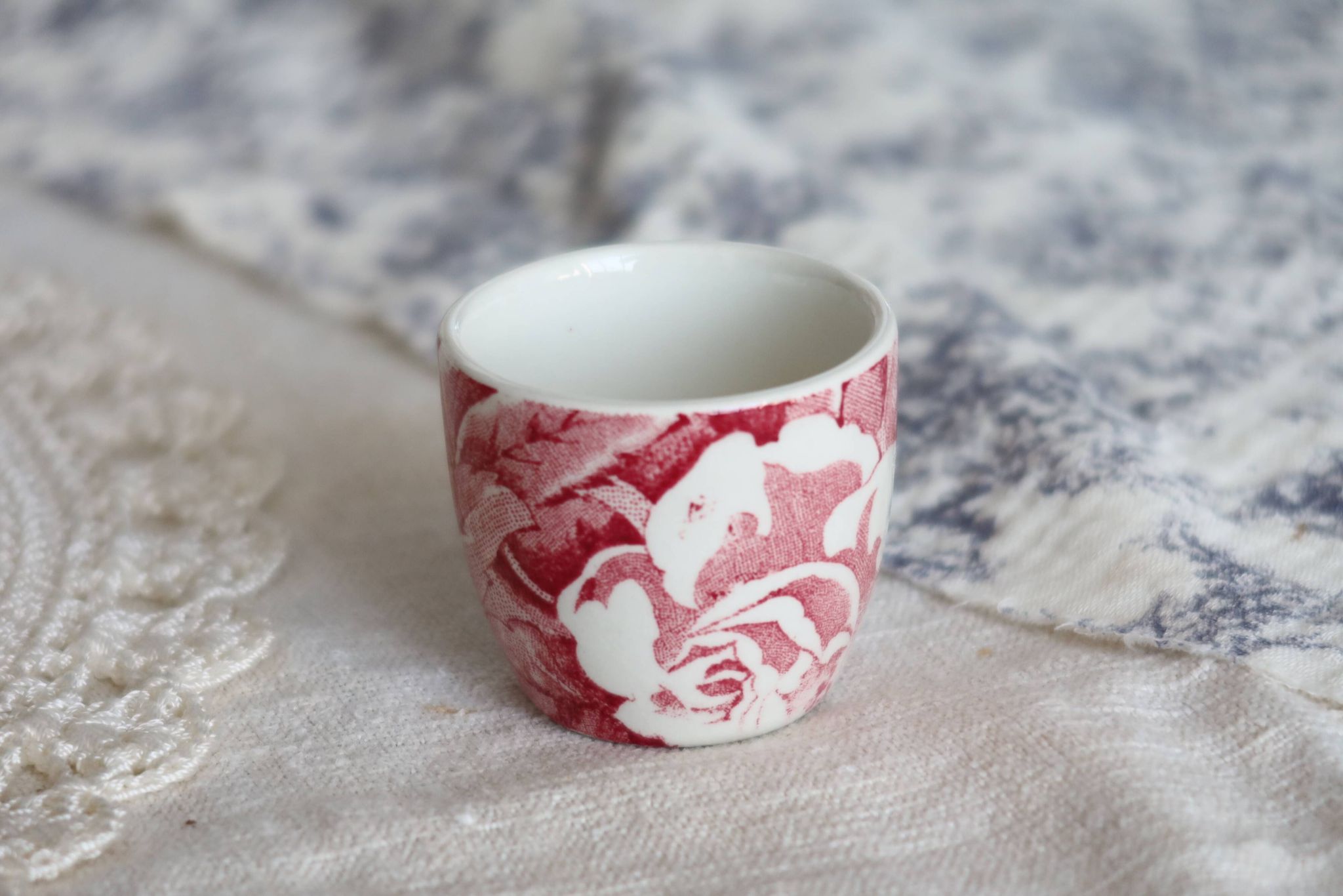 Antique English Burleigh Victorian Chintz Red Earthenware Egg Cup