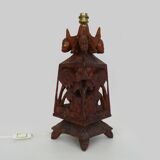 Old large lamp from Malagasy School and Tananarive in carved wood. Art Deco.