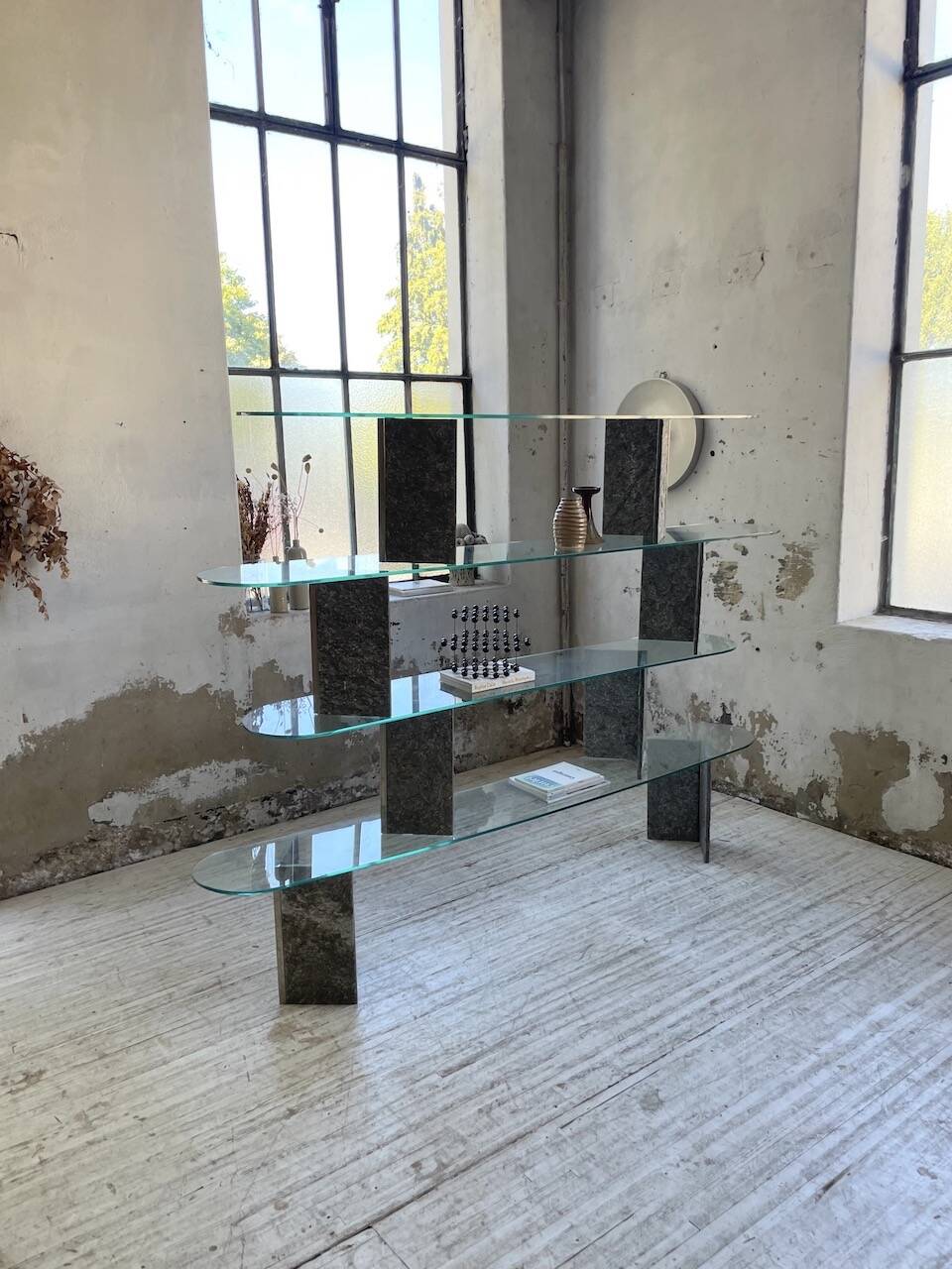 Roche Bobois stone and glass sculpture shelf 1970s