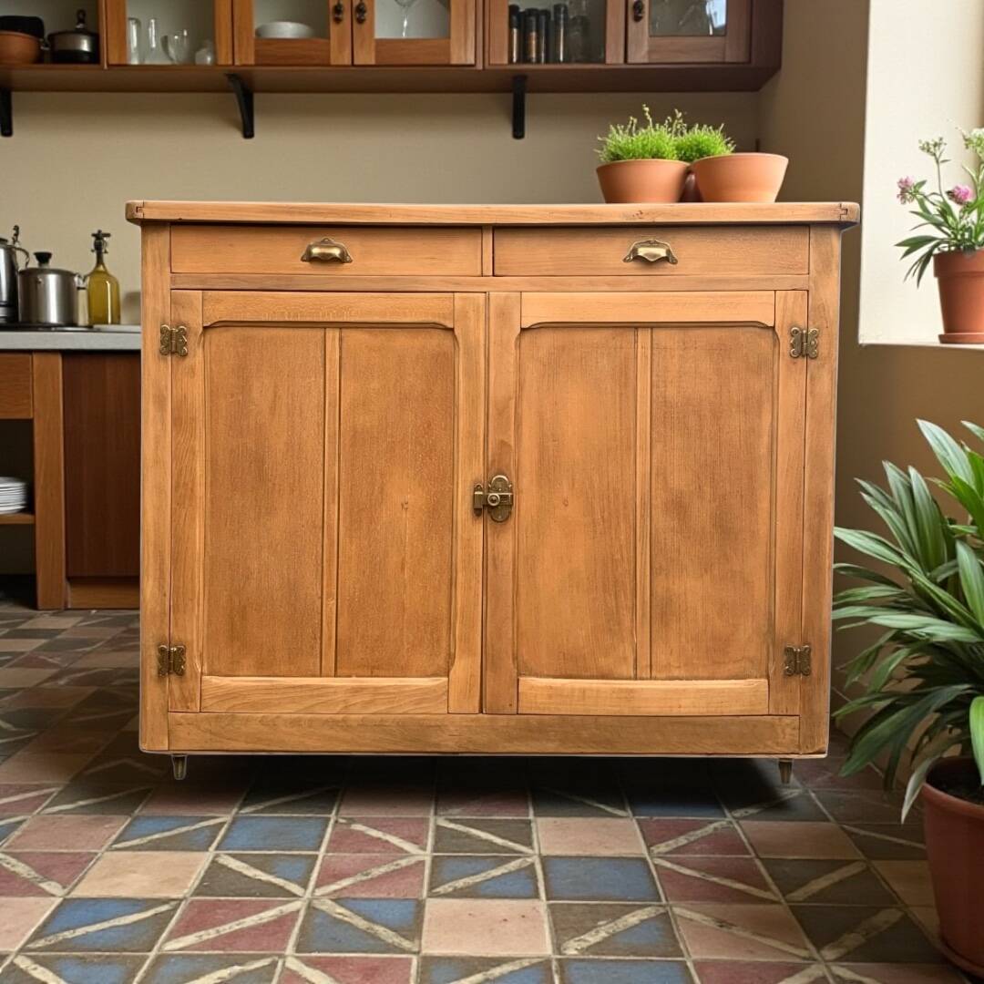 Grand Parisian buffet with billot and butterfly hinges, raw wood, 1930.