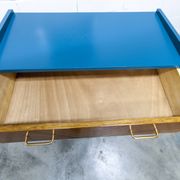 Commode scandinave 1960 atypique bleu Satiné 4 tiroirs