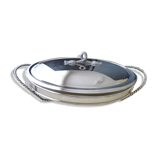 Oval-shaped covered gratin dish in Silver Metal