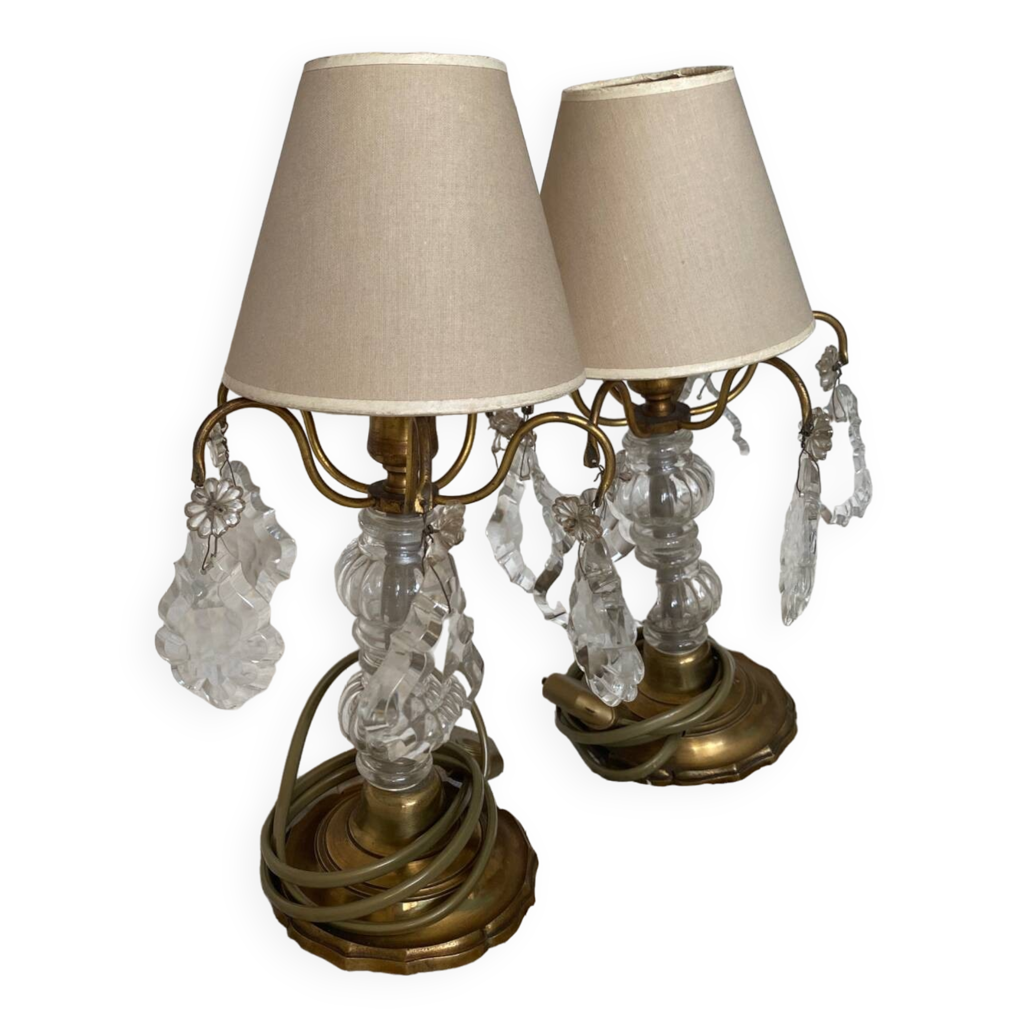 Pair of Gilt Bronze Girandole Lamps with Tassels