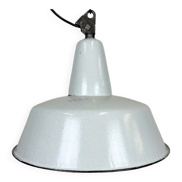 Suspension industrielle en émail gris d’usine de Zaos, années 1960