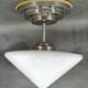 Czech Art Deco Opaline Glass Flush Mount Ceiling Light 1930s