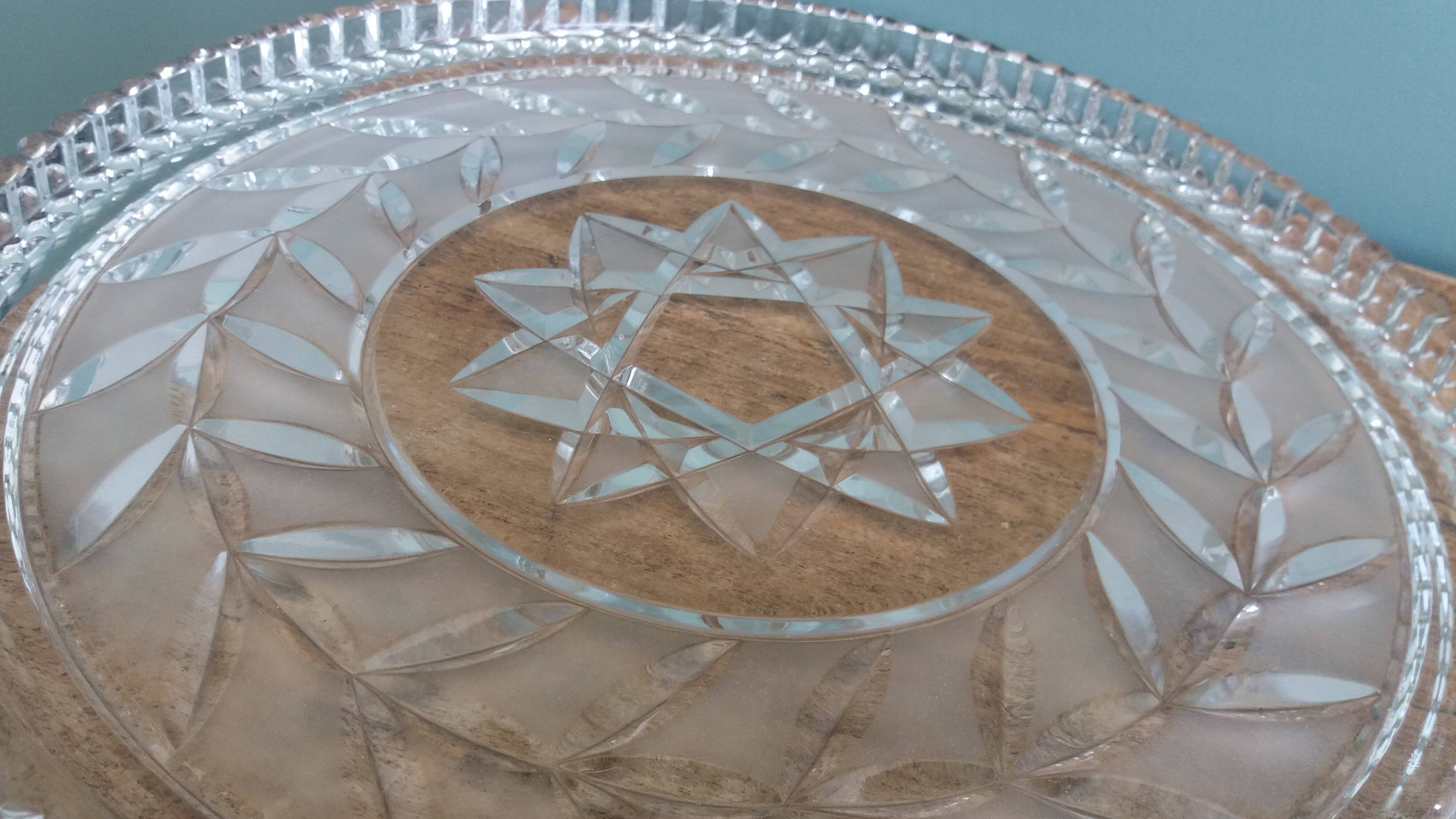 Pie dish, cut glass presentation plate by Walther Glass.
