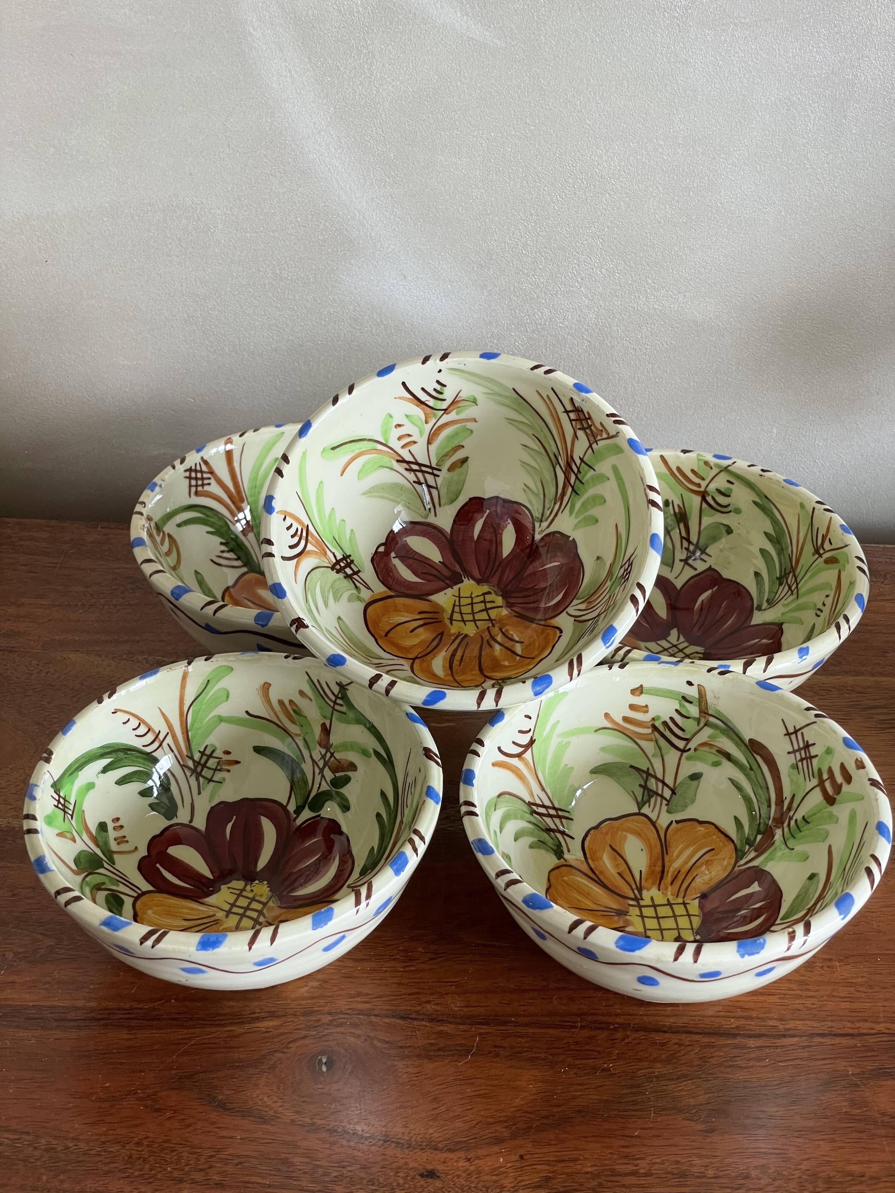 5 bols fleurs en céramique