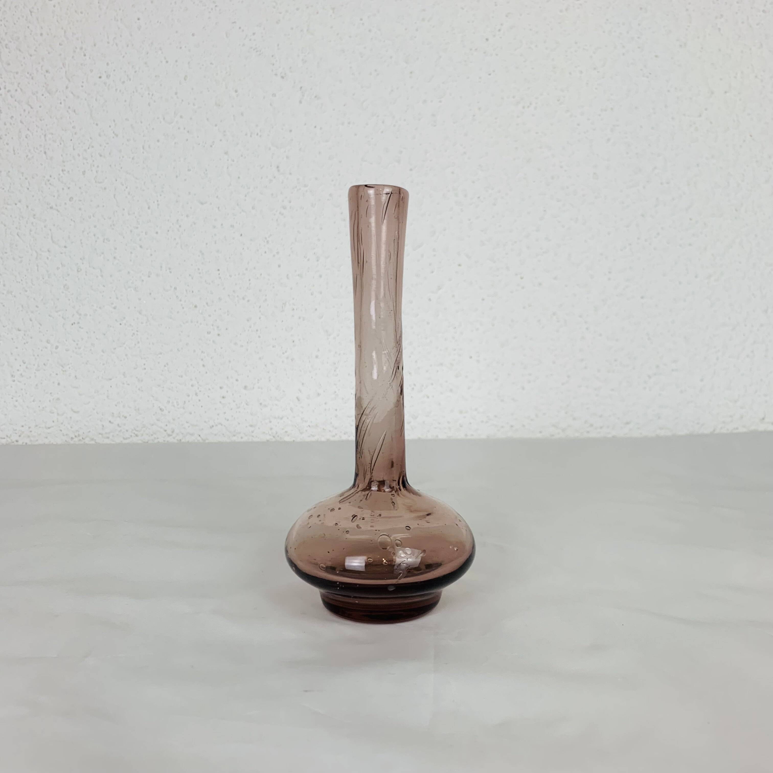 Purple bubble glass soliflore vase, Biot
