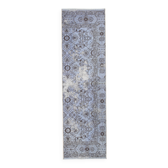 Turkish All-Over Floral Light Blue Vintage Runner Rug, 61x207Cm