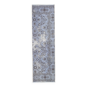 Turkish All-Over Floral Light Blue Vintage Runner Rug, 61x207Cm