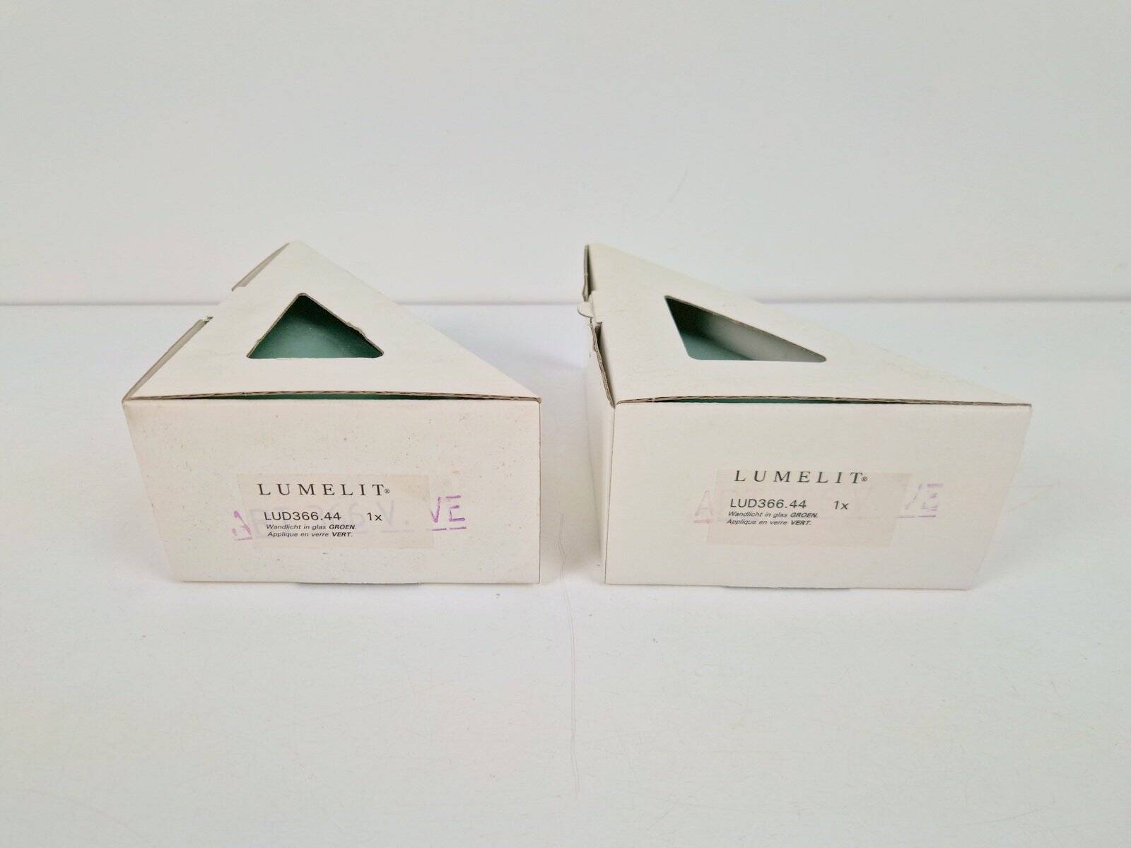 Vintage Triangular Conical Wall Sconces in Green Frosted Glass from Lumal-It, 1990s, Set of 2
