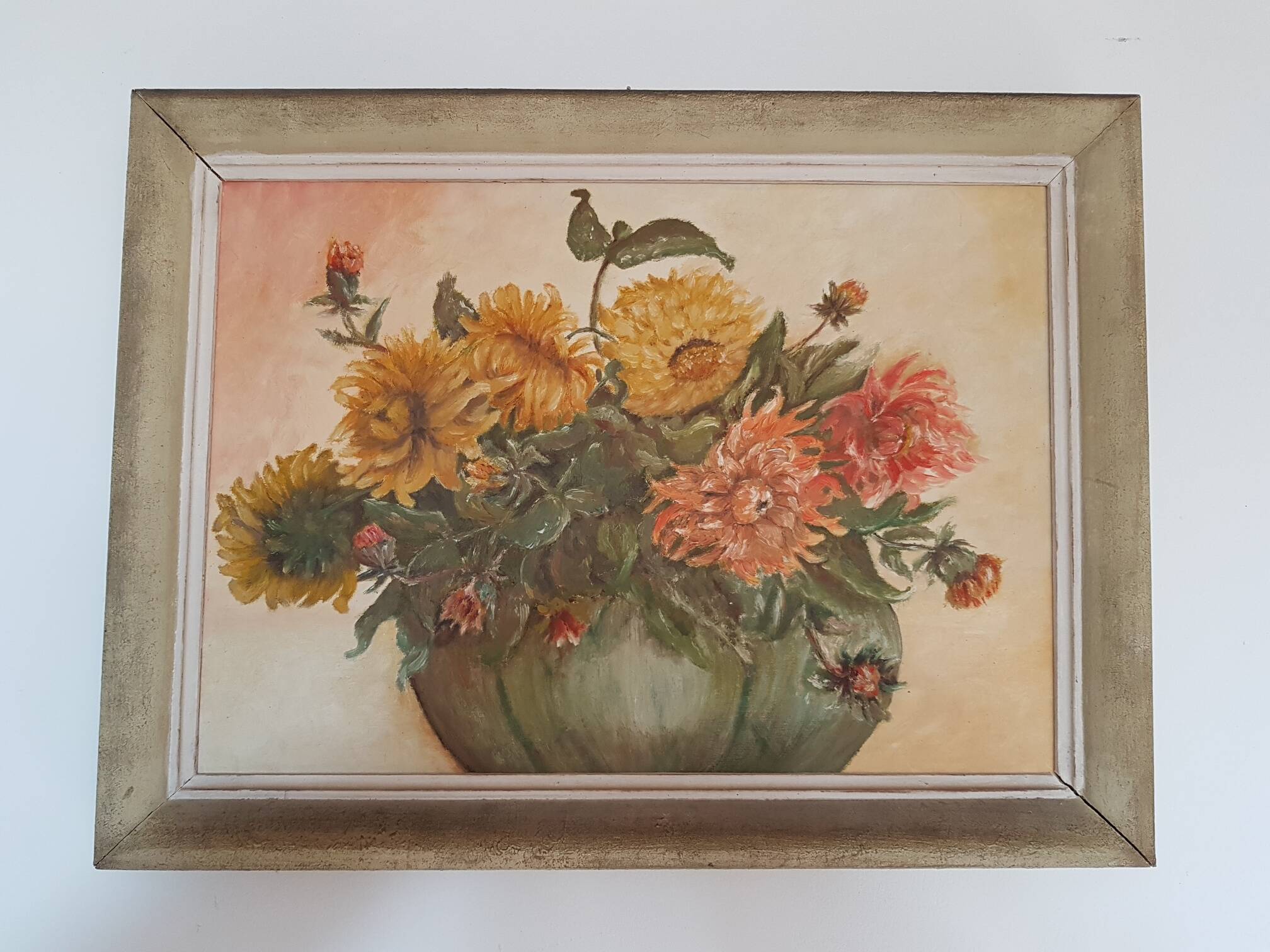 Oil painting on canvas bouquet of dahlia flowers 1900 Gabin