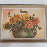 Oil painting on canvas bouquet of dahlia flowers 1900 Gabin