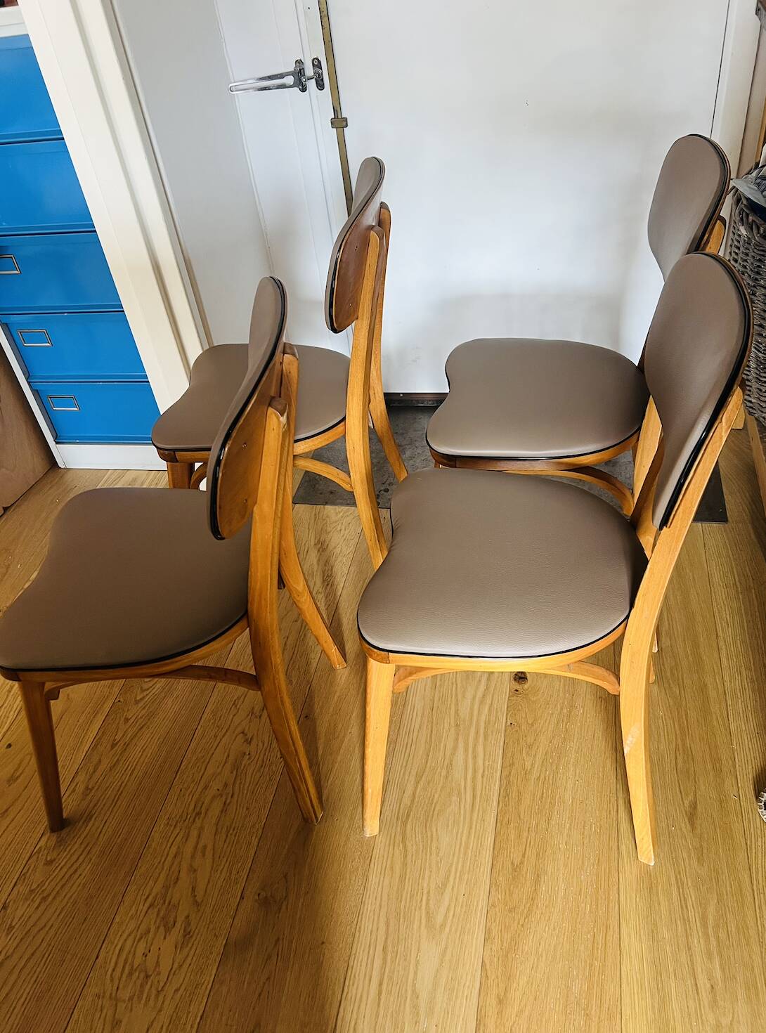 4 Bistro Chairs, Medium Varnished Oak (Baumann), Compass Legs