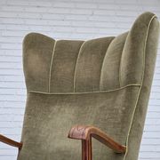1960s, Danish highback armchair, furniture velour, oak wood.