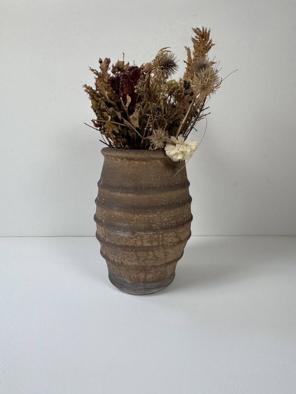 Grand vase vintage marron terre cuite, France, 1960