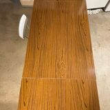 Vintage brown formica table and 3 white chairs