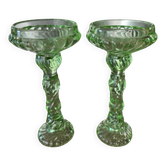Pair of large Art Deco candlesticks / candle holders in moulded pressed glass.
