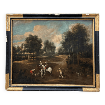 Flemish School of the 17th Century Hunting Scene Oil on Canvas