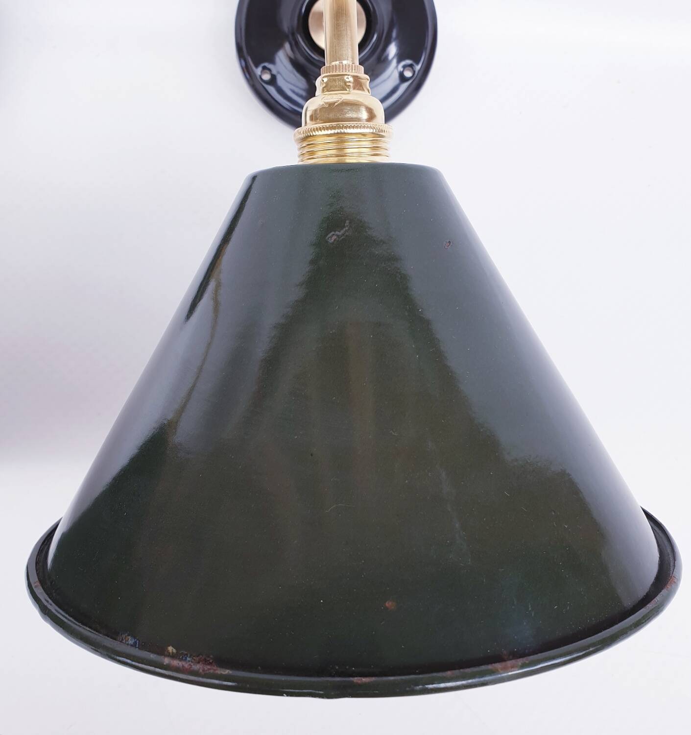 Pair of antique enamelled sheet metal wall lights