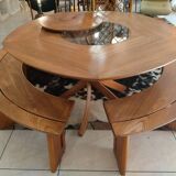 Set of 1 table + 2 benches by Pierre Chapo for Seltz