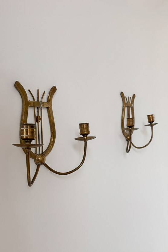 Pair of vintage brass candle sconces, France, 1940.
