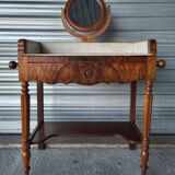Ancienne table de toilette, coiffeuse en marbre et bois massif