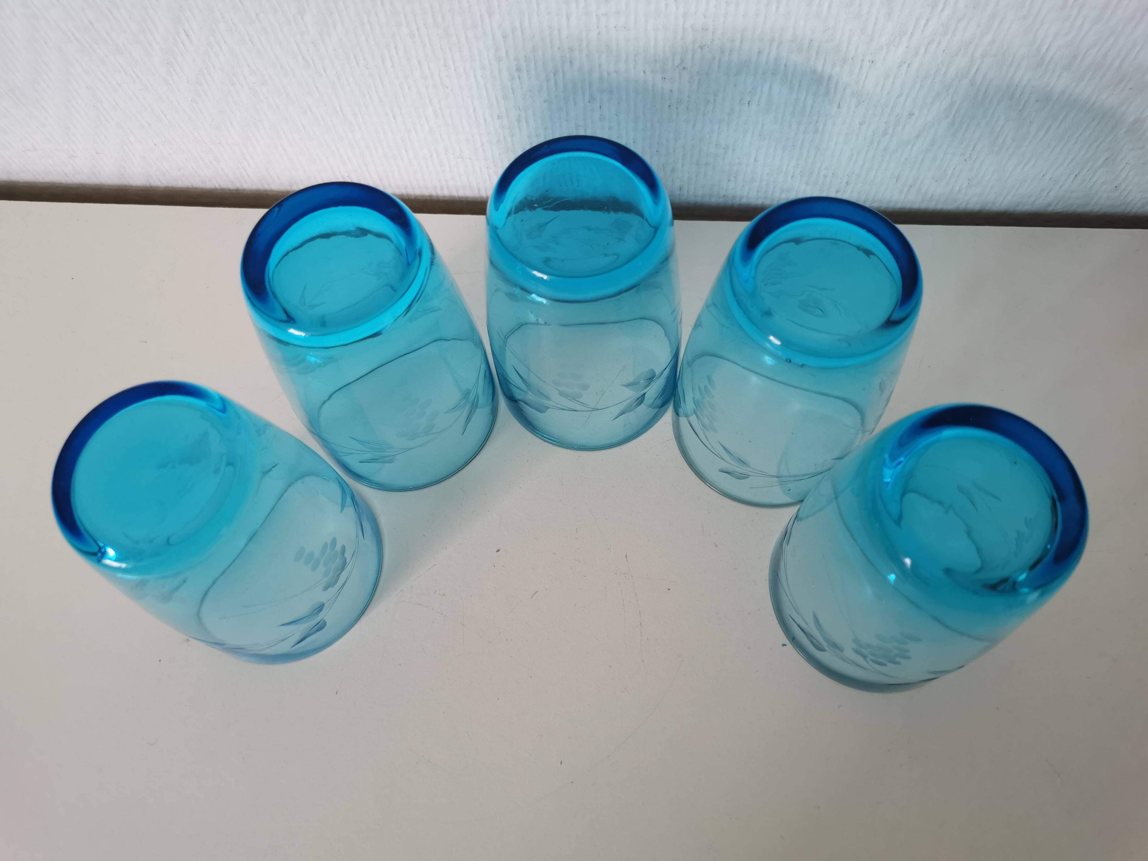 blue etched glass water/lemonade glass