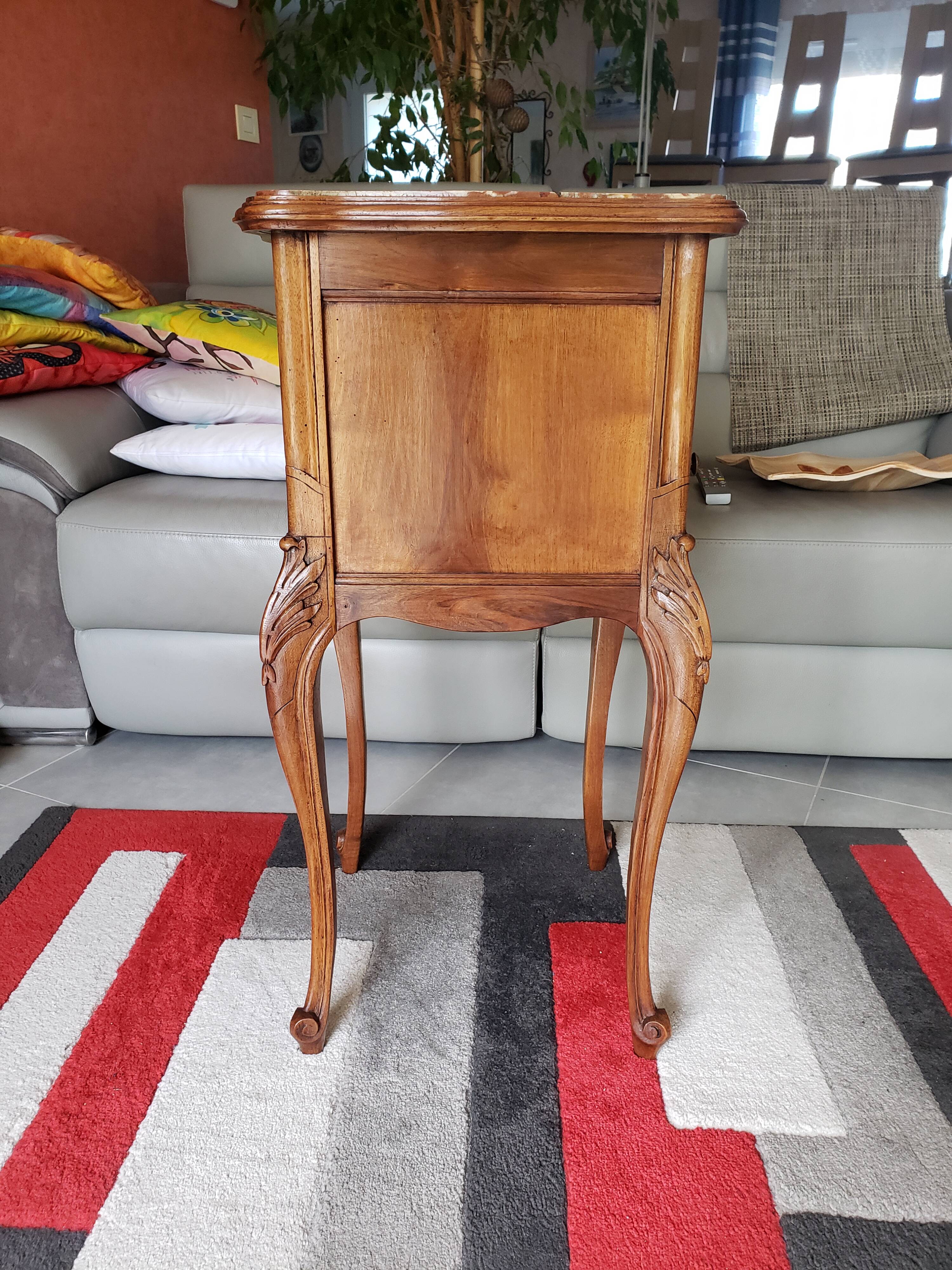 Antique walnut and marble bedside table